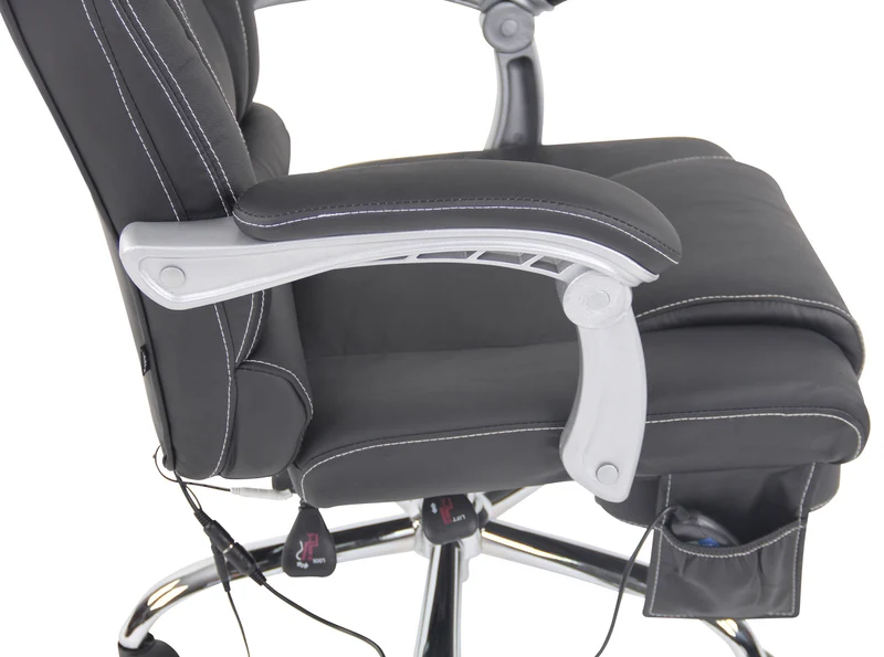 Fauteuil de bureau avec fonction massage et repose-pieds ajustables en véritable cuir noir 10_0002575