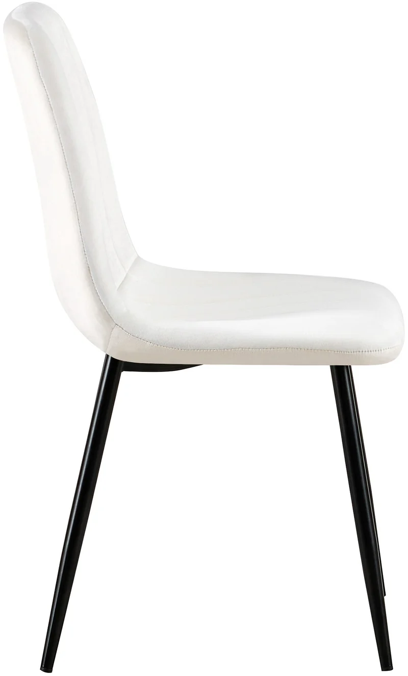 Chaise de salle à manger x1 coutures décoratives verticales assise en tissu velours blanc crème pieds en métal noir 10_0002203
