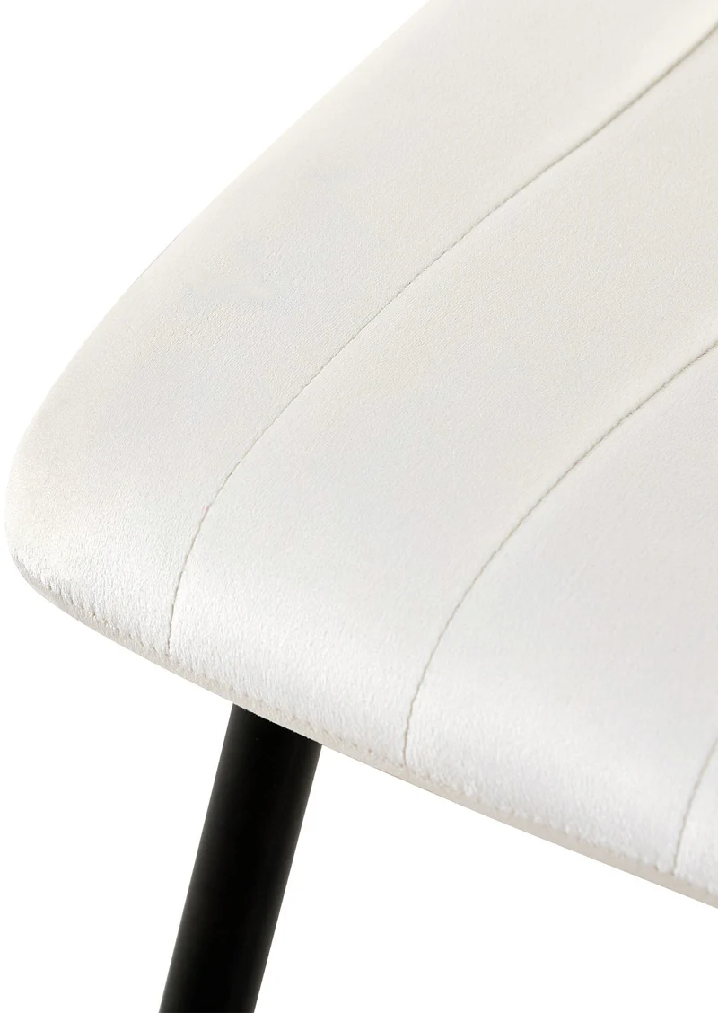 Chaise de salle à manger x1 coutures décoratives verticales assise en tissu velours blanc crème pieds en métal noir 10_0002203