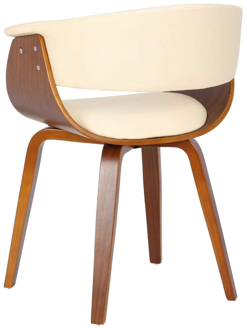 Chaise de bureau salle à manger style scandinave avec revêtement en PVC crème cadre en bois noyer 10_0002193
