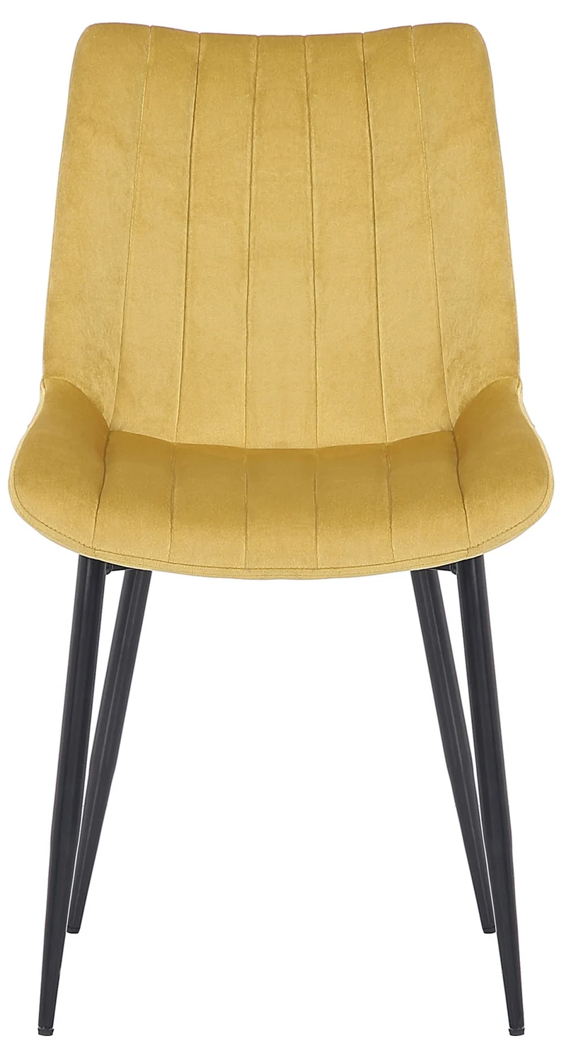 Chaise de salle à manger x1 couture décorative vertical avec pieds en métal noir mat et assise en velours jaune 10_0002331