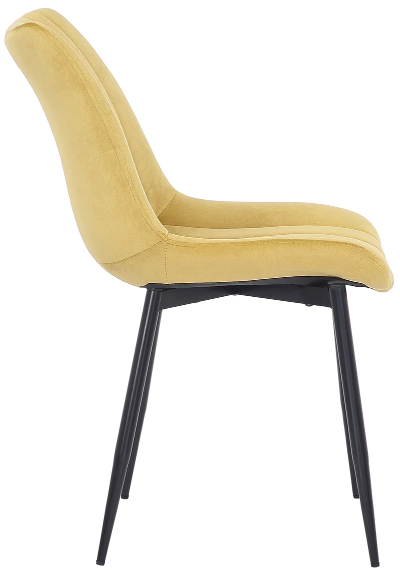 Chaise de salle à manger x1 couture décorative vertical avec pieds en métal noir mat et assise en velours jaune 10_0002331