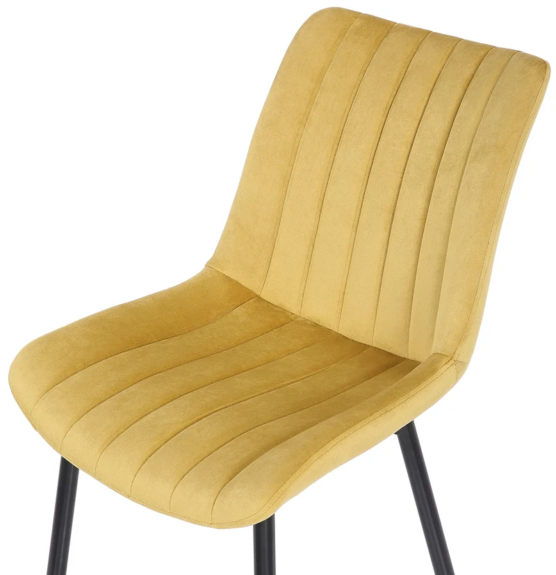 Chaise de salle à manger x1 couture décorative vertical avec pieds en métal noir mat et assise en velours jaune 10_0002331
