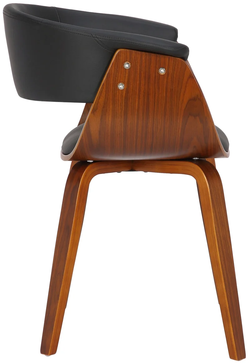 Chaise de bureau salle à manger style scandinave avec revêtement en PVC noir cadre en bois noyer 10_0002192