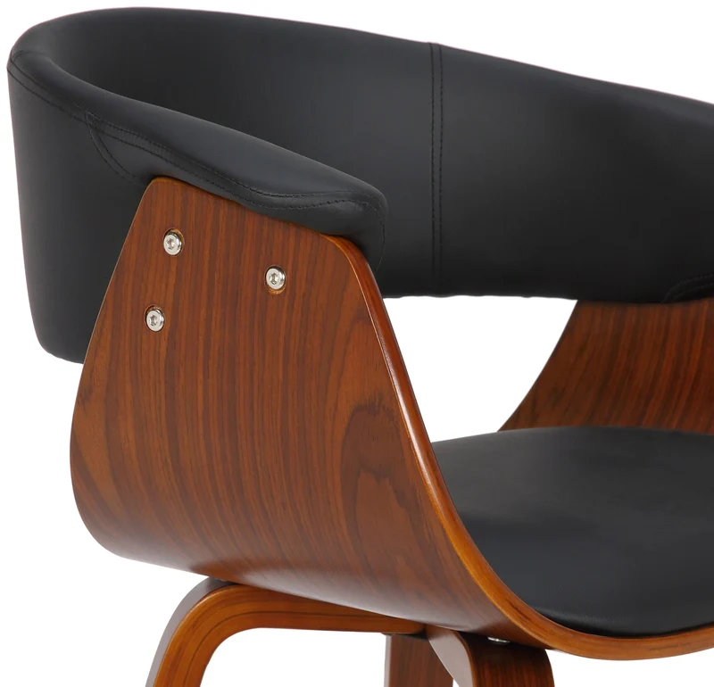 Chaise de bureau salle à manger style scandinave avec revêtement en PVC noir cadre en bois noyer 10_0002192