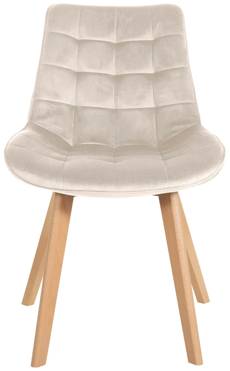 Chaise de salle à manger x1 design scandinave coutures carrées en velours crème pieds en bois clair 10_0002191