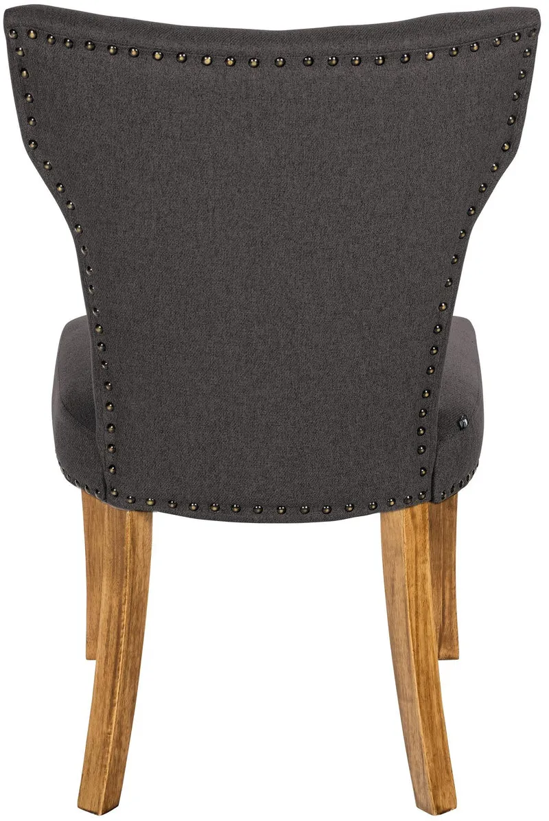 Chaise de salle à manger x1 boutons décoratifs en tissu gris foncé et pieds en bois marron clair 10_0002173