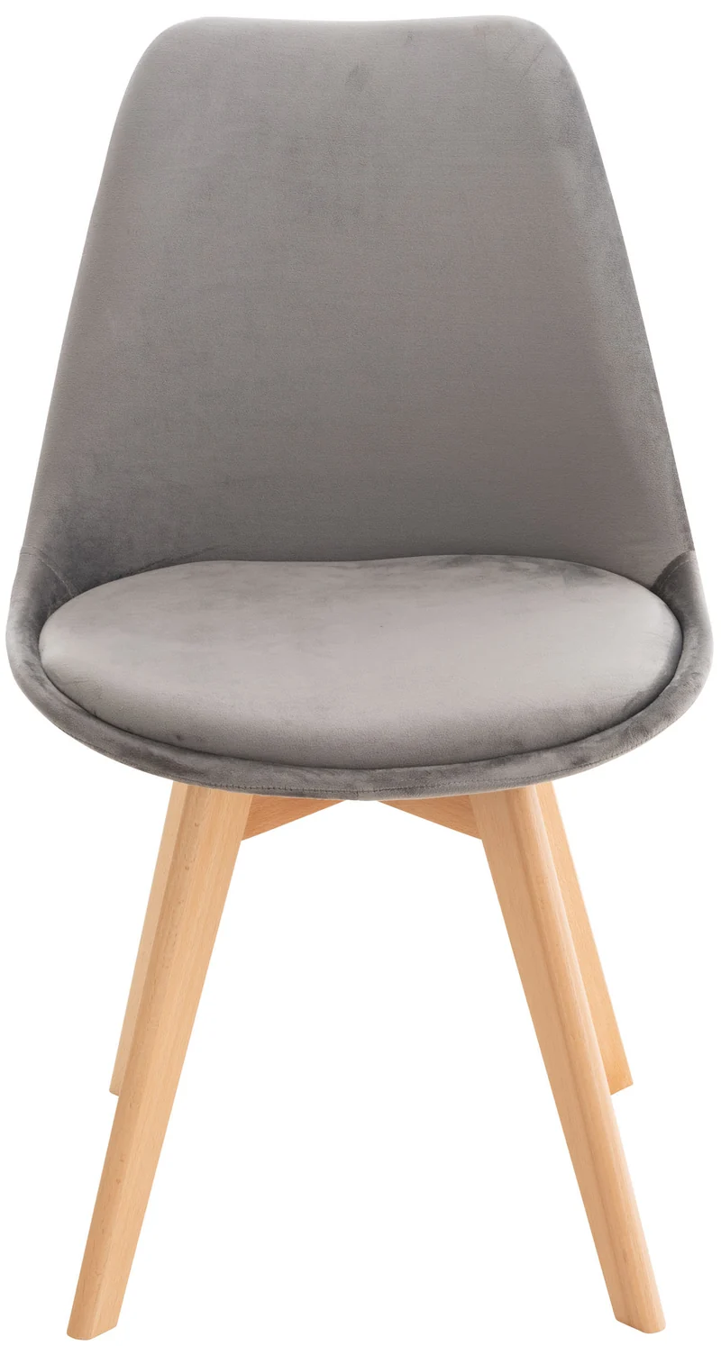 Chaise de salle à manger x1 design scandinave en velours gris et pieds en bois clair 10_0002283