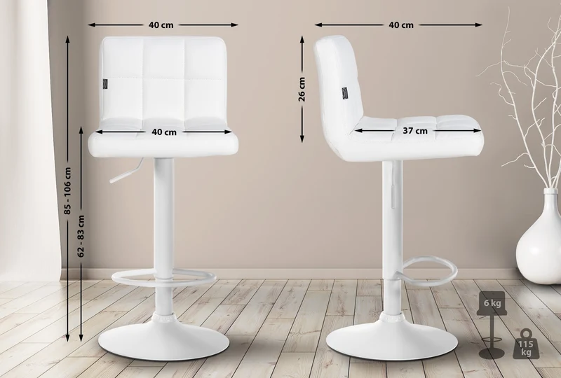 Tabouret de bar chaise haute de bar pied trompette métal blanc siège synthétique blanc TDB10614