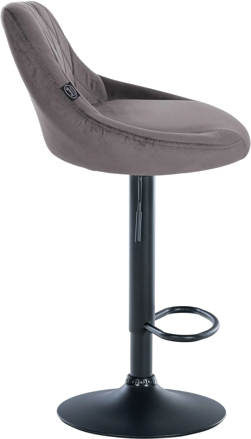 Tabouret de bar en velours gris coutures décoratives pivotant support métal noir TDB10666