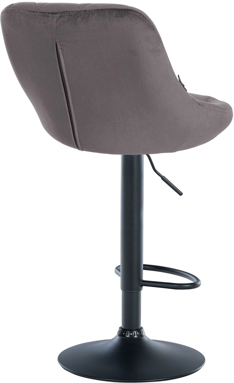 Tabouret de bar en velours gris coutures décoratives pivotant support métal noir TDB10666