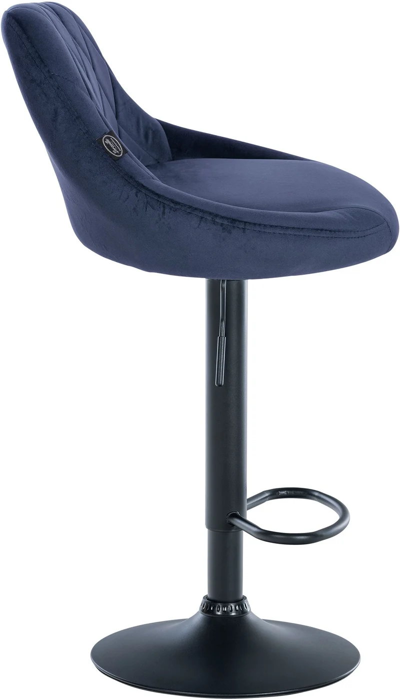 Tabouret de bar en velours bleu coutures décoratives pivotant support métal noir TDB10665
