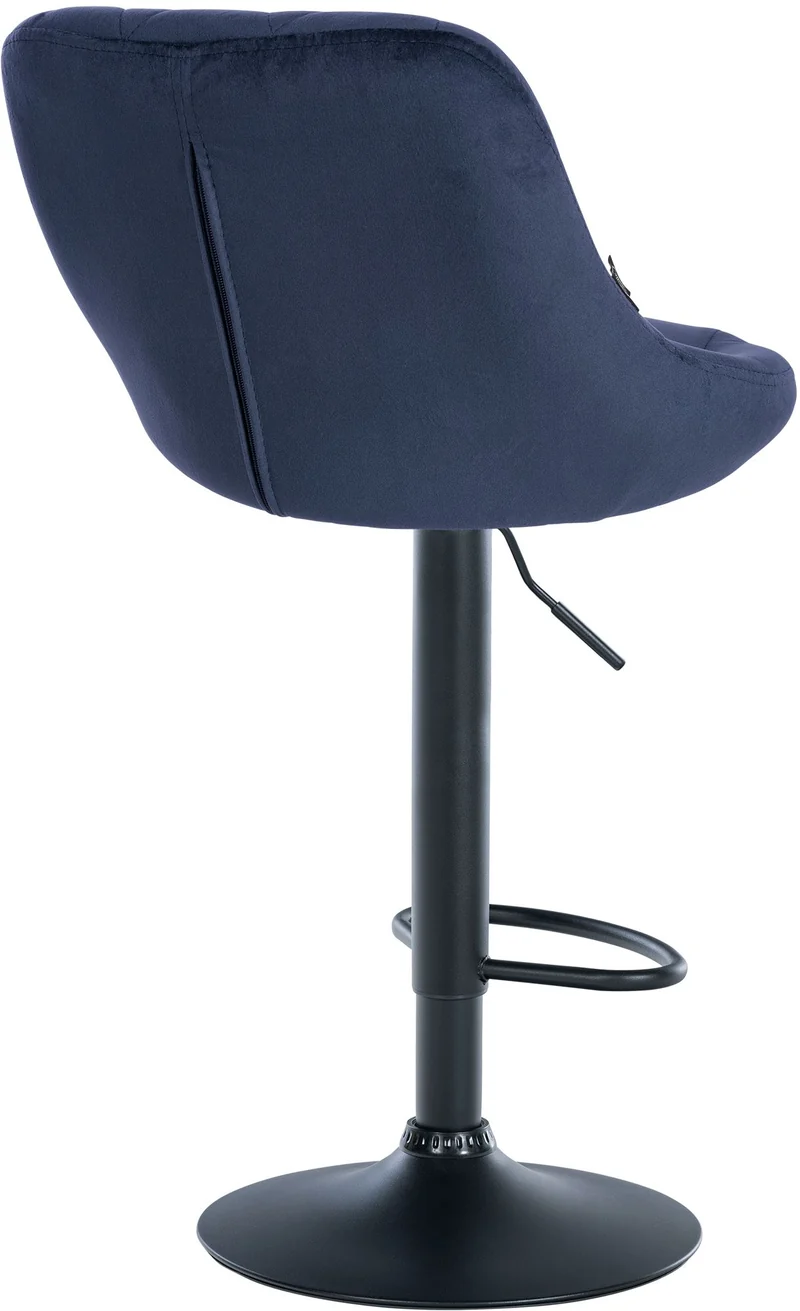 Tabouret de bar en velours bleu coutures décoratives pivotant support métal noir TDB10665