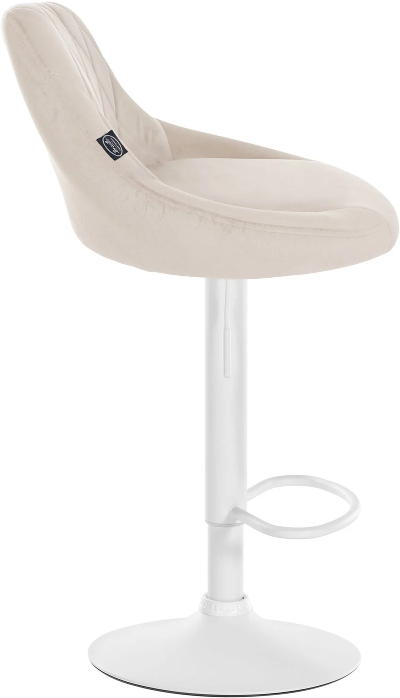 Tabouret de bar en velours crème coutures décoratives pivotant support métal blanc TDB10660
