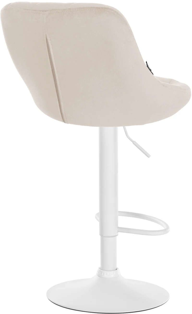 Tabouret de bar en velours crème coutures décoratives pivotant support métal blanc TDB10660