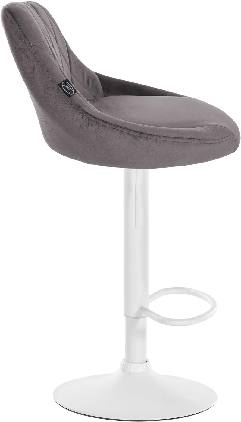 Tabouret de bar en velours gris coutures décoratives pivotant support métal blanc TDB10659