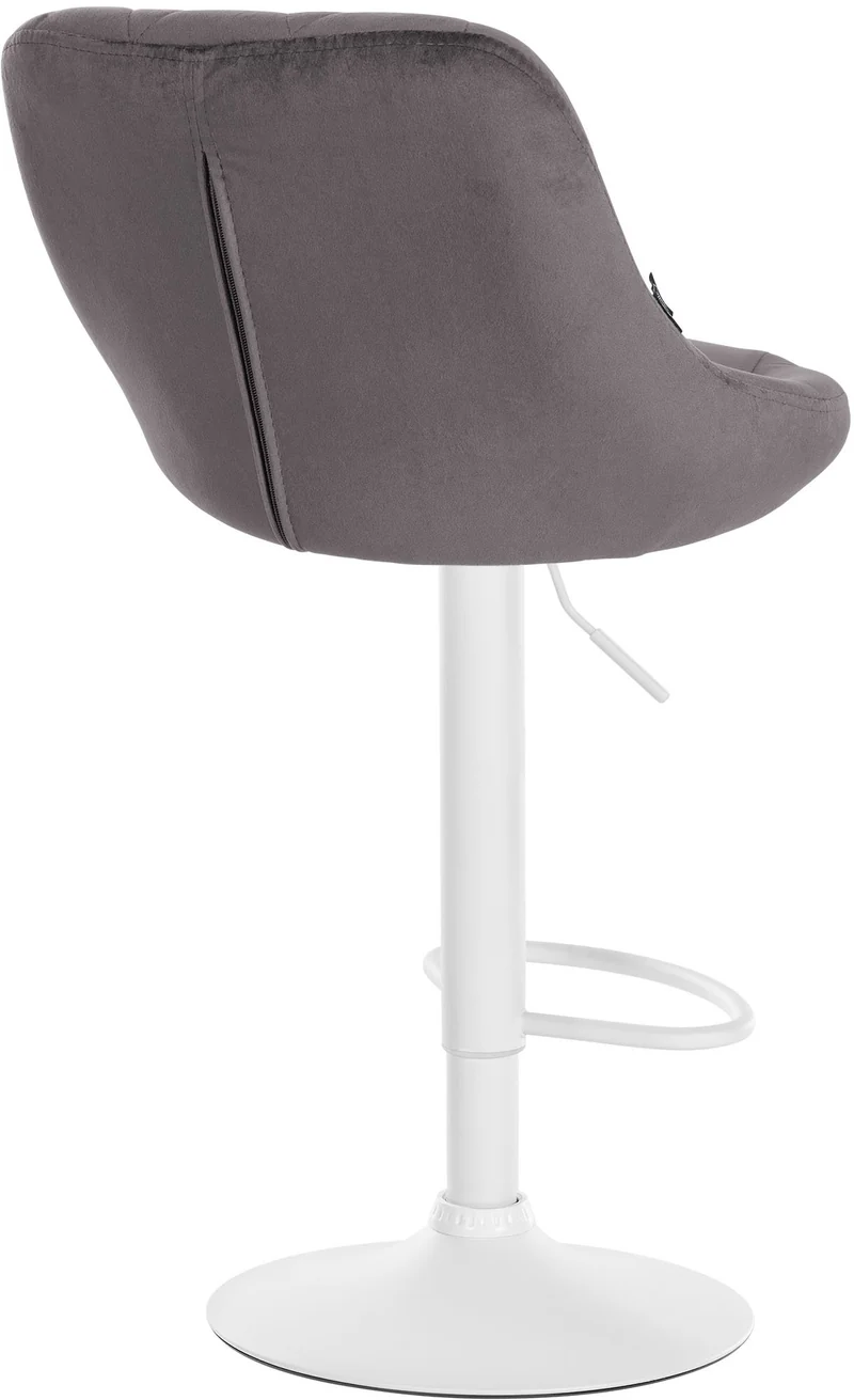 Tabouret de bar en velours gris coutures décoratives pivotant support métal blanc TDB10659