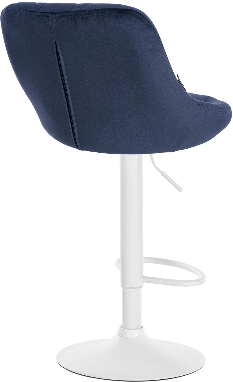 Tabouret de bar en velours bleu coutures décoratives pivotant support métal blanc TDB10658