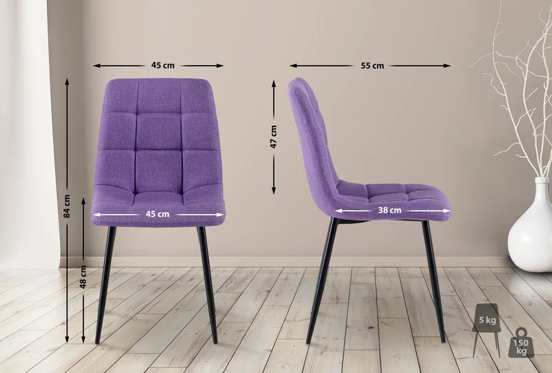 Lot de 4 chaises de salle à manger en tissu violet pieds métal noir design moderne et confortable CDS10414
