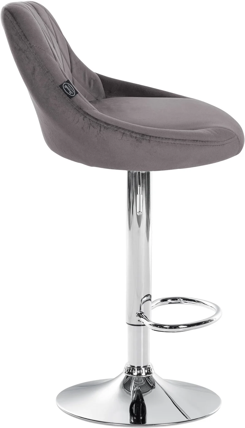 Tabouret de bar en velours gris coutures décoratives pivotant support métal chromé TDB10673