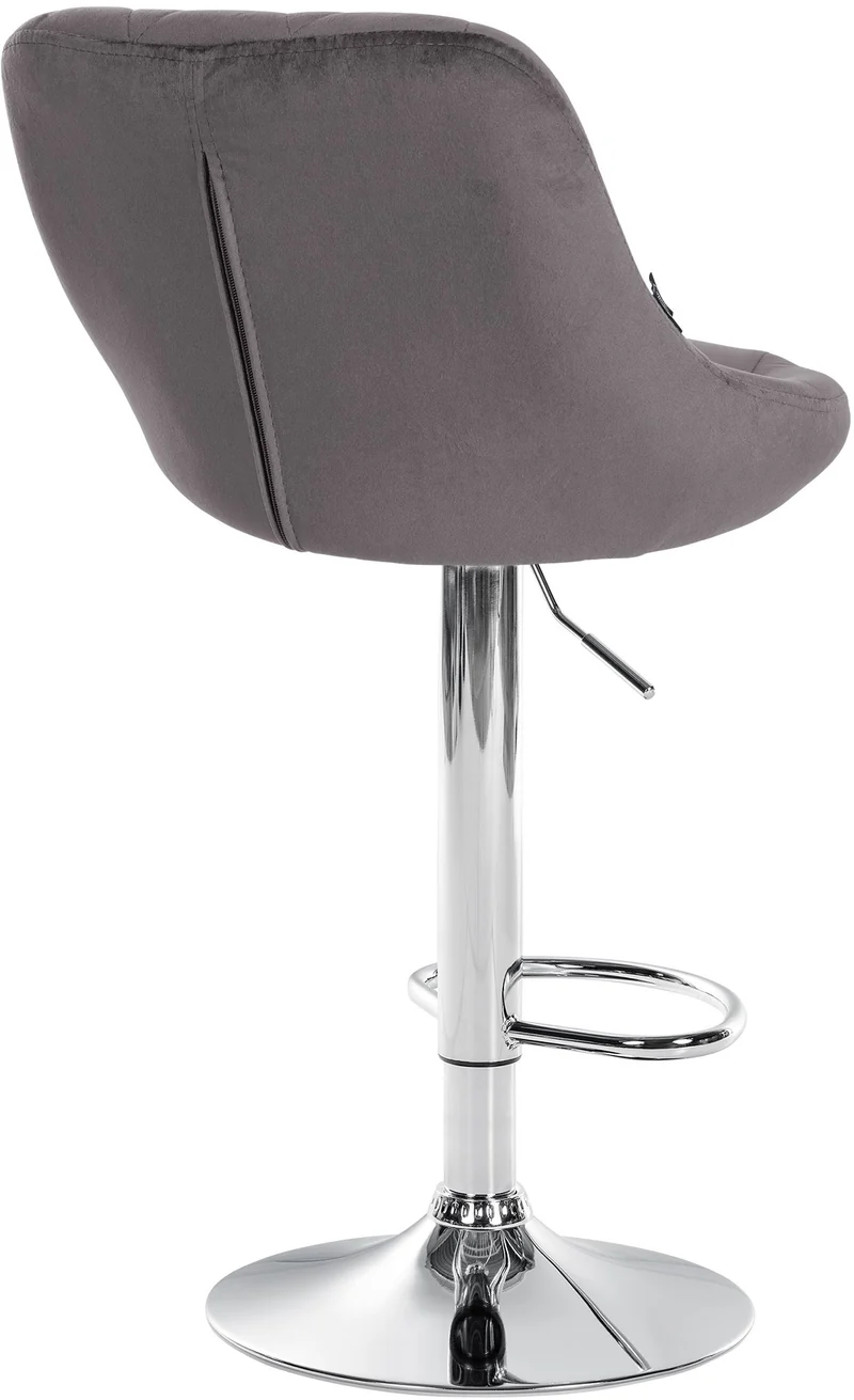 Tabouret de bar en velours gris coutures décoratives pivotant support métal chromé TDB10673