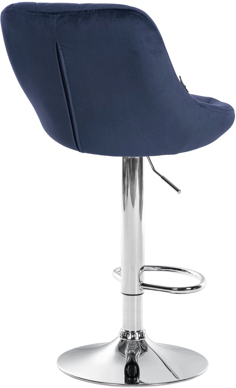 Tabouret de bar en velours bleu coutures décoratives pivotant support métal chromé TDB10672