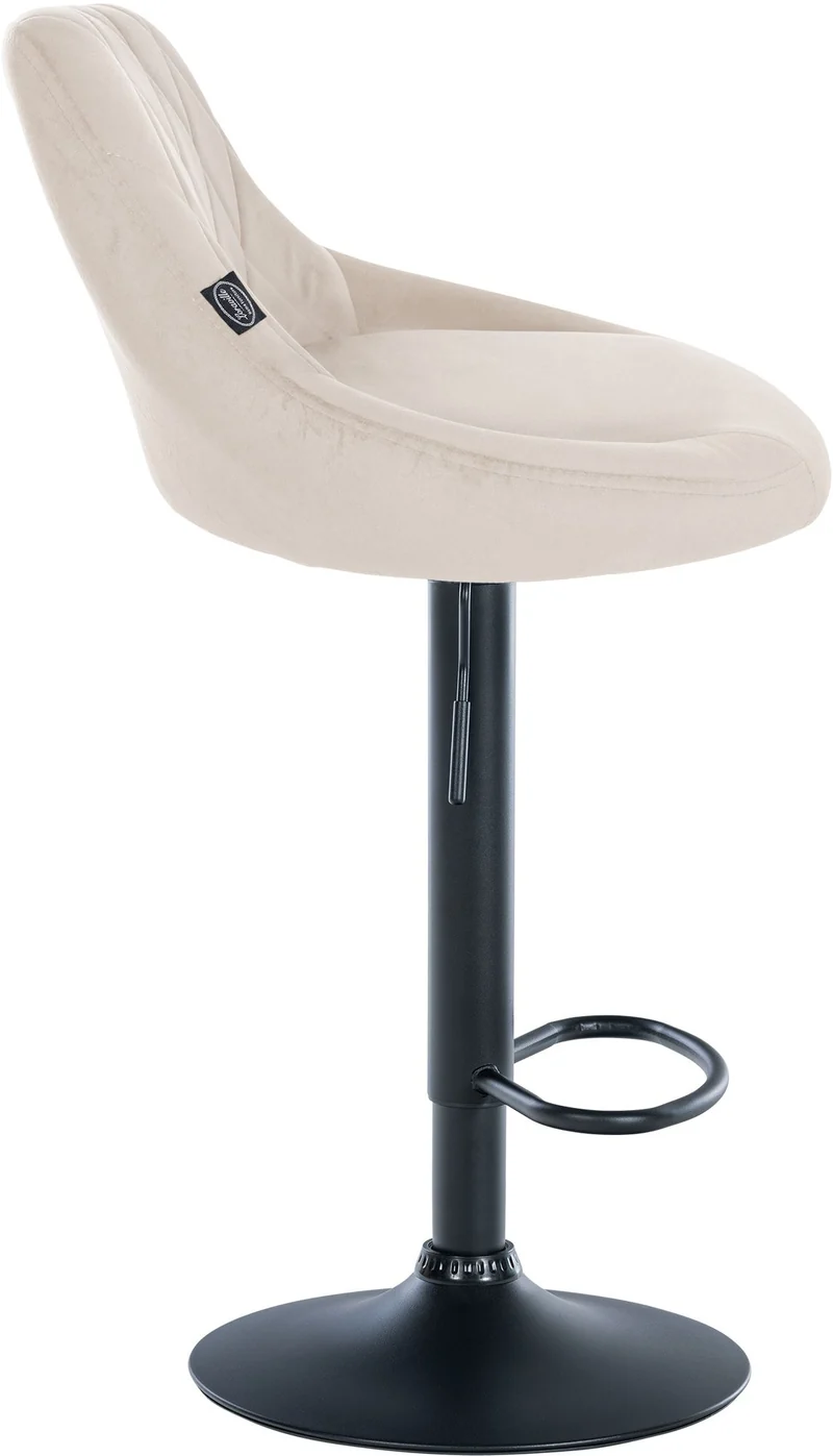 Tabouret de bar en velours crème coutures décoratives pivotant support métal noir TDB10668