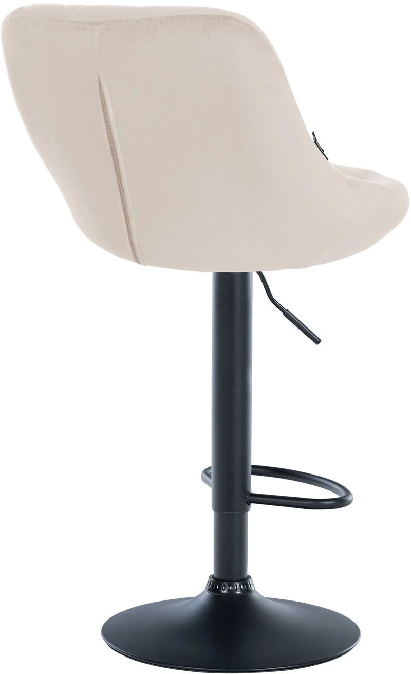 Tabouret de bar en velours crème coutures décoratives pivotant support métal noir TDB10668