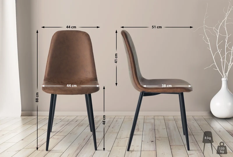Lot de 4 chaises de salle à manger design moderne avec pieds en métal noir et assise en PVC marron 10_0001822