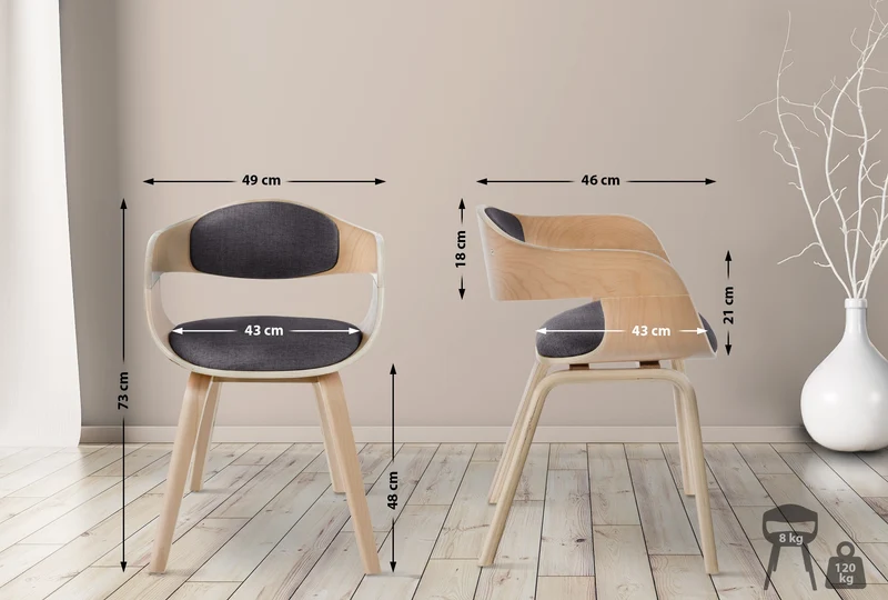 Lot de 2 chaises de salle à manger design scandinave en tissu gris clair et structure en bois clair 10_0001722