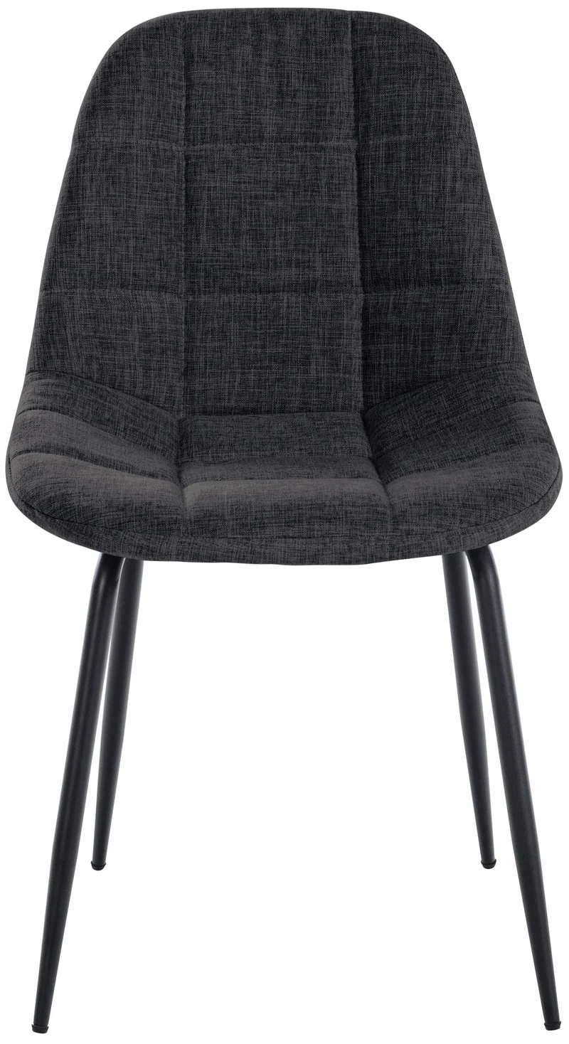Set de 2 chaises coutures décoratives carrées en assise tissu gris foncé et pieds métal noir mat 10_0001670