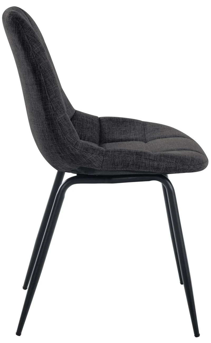 Set de 2 chaises coutures décoratives carrées en assise tissu gris foncé et pieds métal noir mat 10_0001670