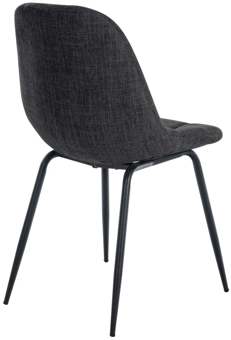 Set de 2 chaises coutures décoratives carrées en assise tissu gris foncé et pieds métal noir mat 10_0001670