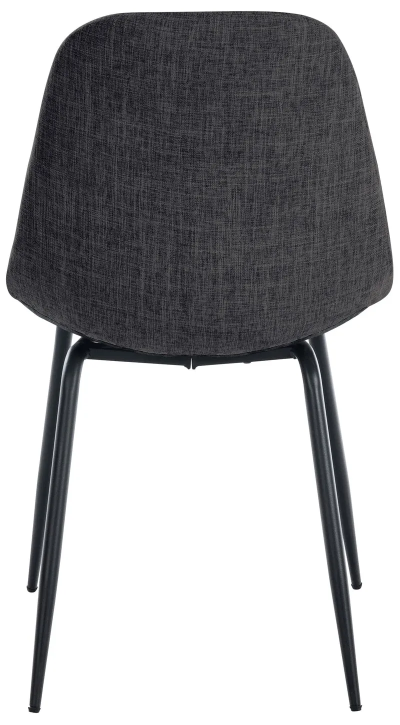 Set de 2 chaises coutures décoratives carrées en assise tissu gris foncé et pieds métal noir mat 10_0001670