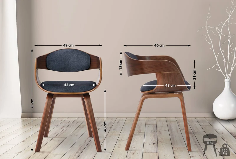 Lot de 2 chaises de salle à manger design scandinave en tissu bleu et structure en bois foncé 10_0001724