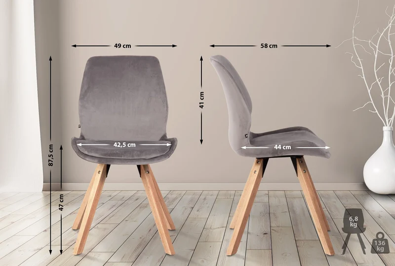 Lot de 4 chaises de salle à manger design scandinave en tissu velours gris pieds en bois 10_0001857