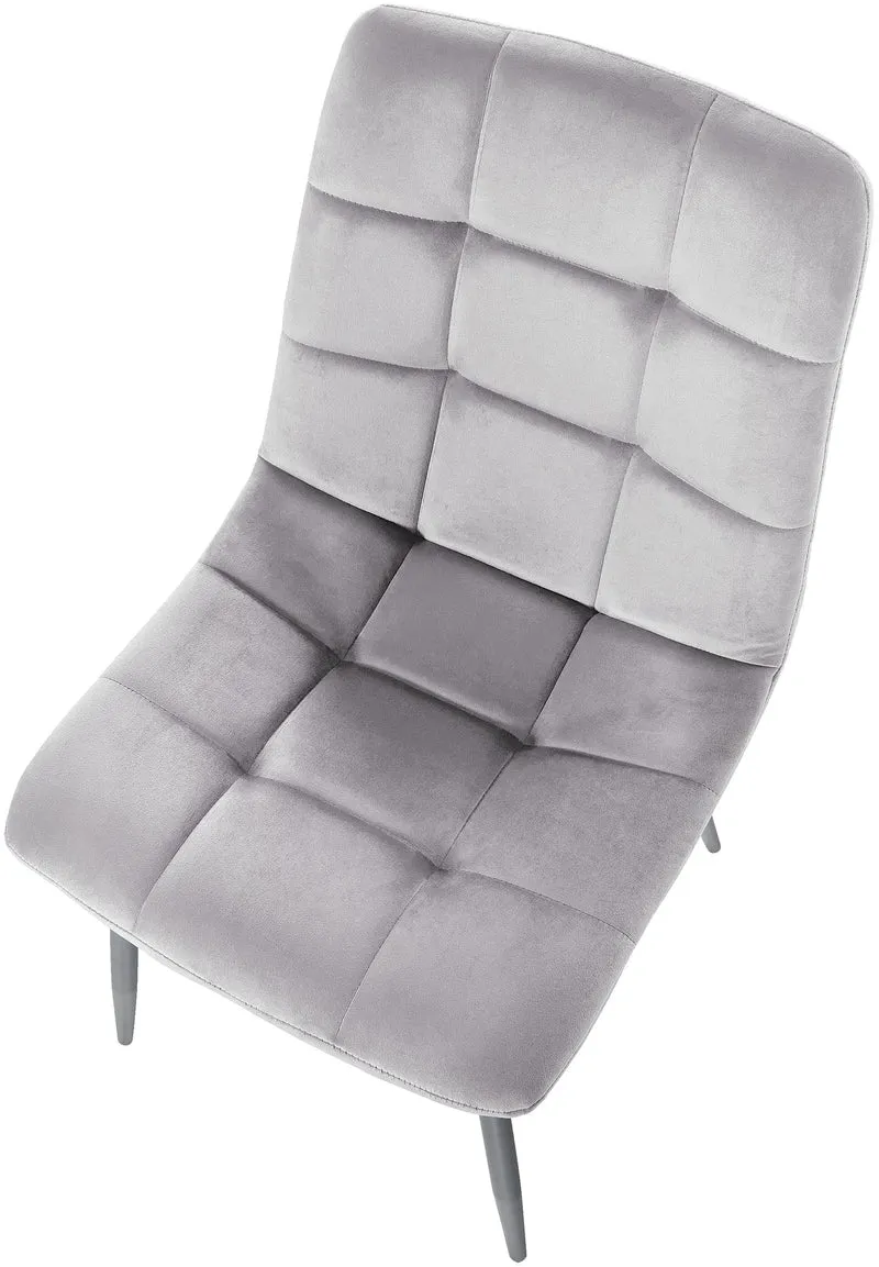 Lot de 4 chaises de salle à manger coutures décoratives carrées en tissu velours gris et métal noir 10_0001779
