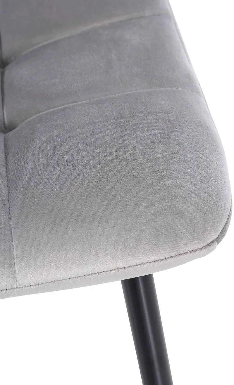 Lot de 4 chaises de salle à manger coutures décoratives carrées en tissu velours gris et métal noir 10_0001779
