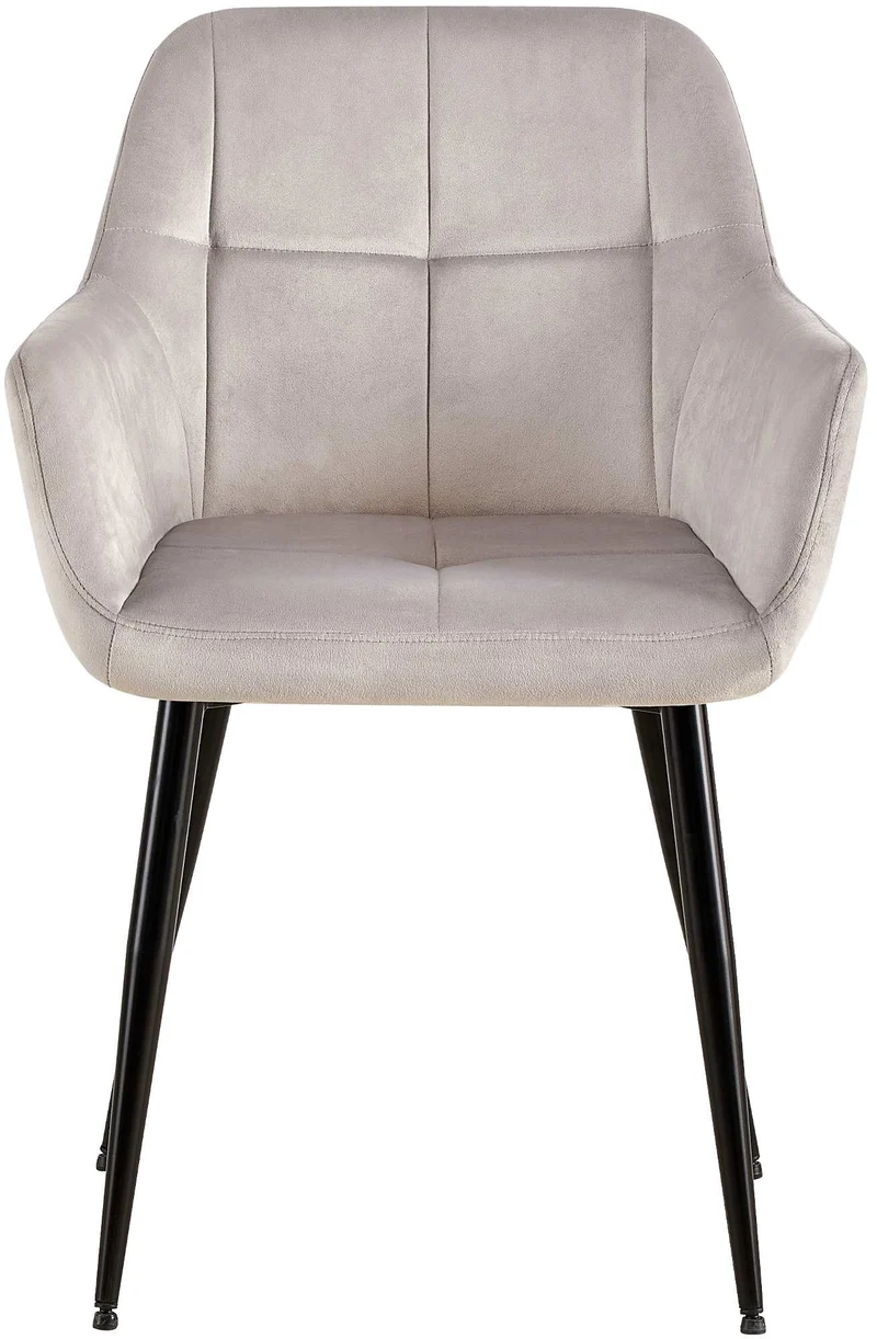 Chaise de salle à manger bureau coutures décoratives carrées en velours gris clair pieds en métal noir 10_0001904