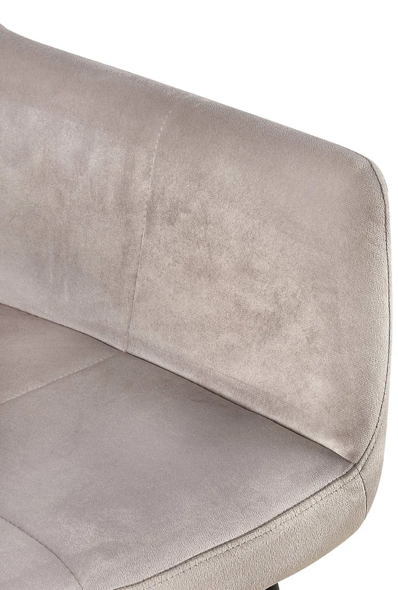 Chaise de salle à manger bureau coutures décoratives carrées en velours gris clair pieds en métal noir 10_0001904