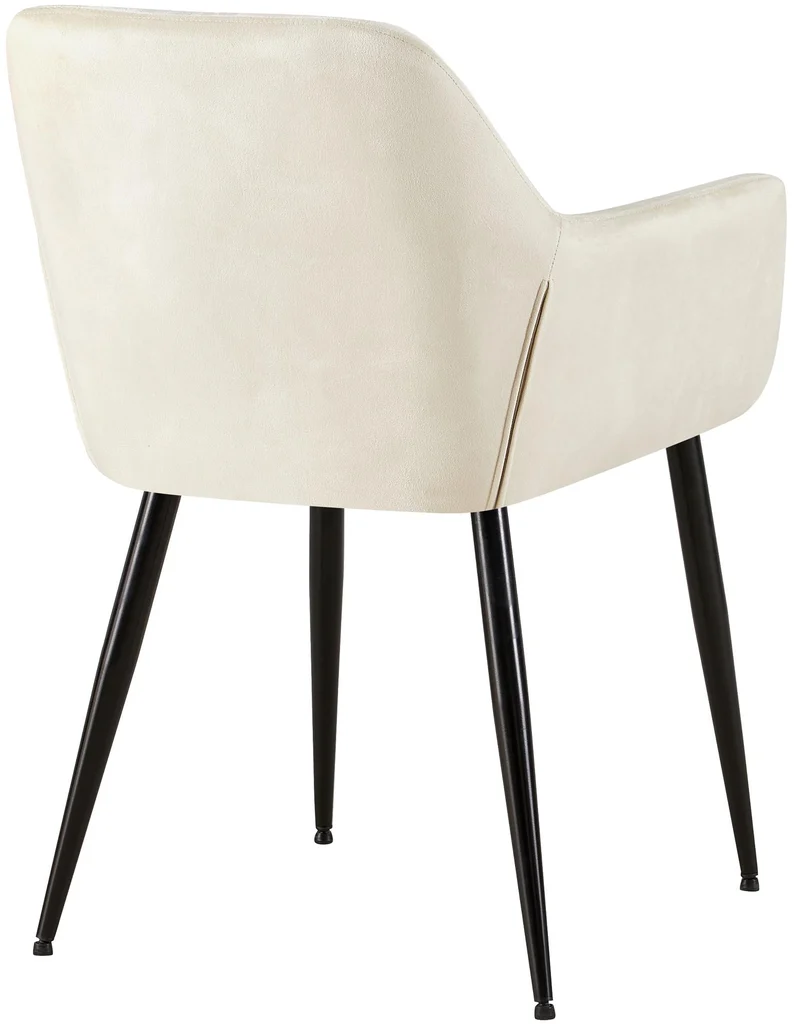 Chaise de salle à manger bureau salle d'attente couture décorative assise en velours crème pieds en métal noir 10_0001903