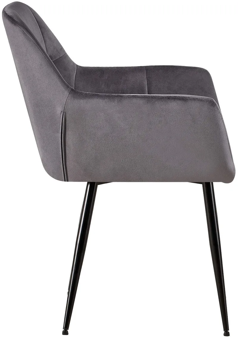 Chaise de salle à manger bureau salle d'attente couture décorative assise en velours gris pieds en métal noir 10_0001901