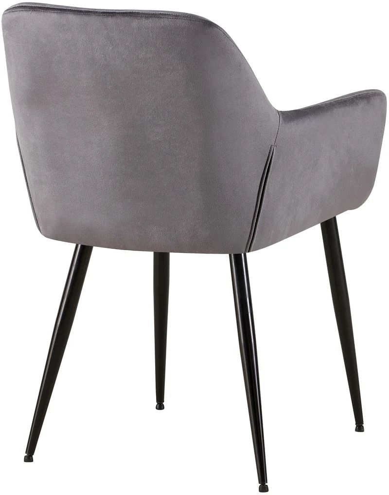 Chaise de salle à manger bureau salle d'attente couture décorative assise en velours gris pieds en métal noir 10_0001901