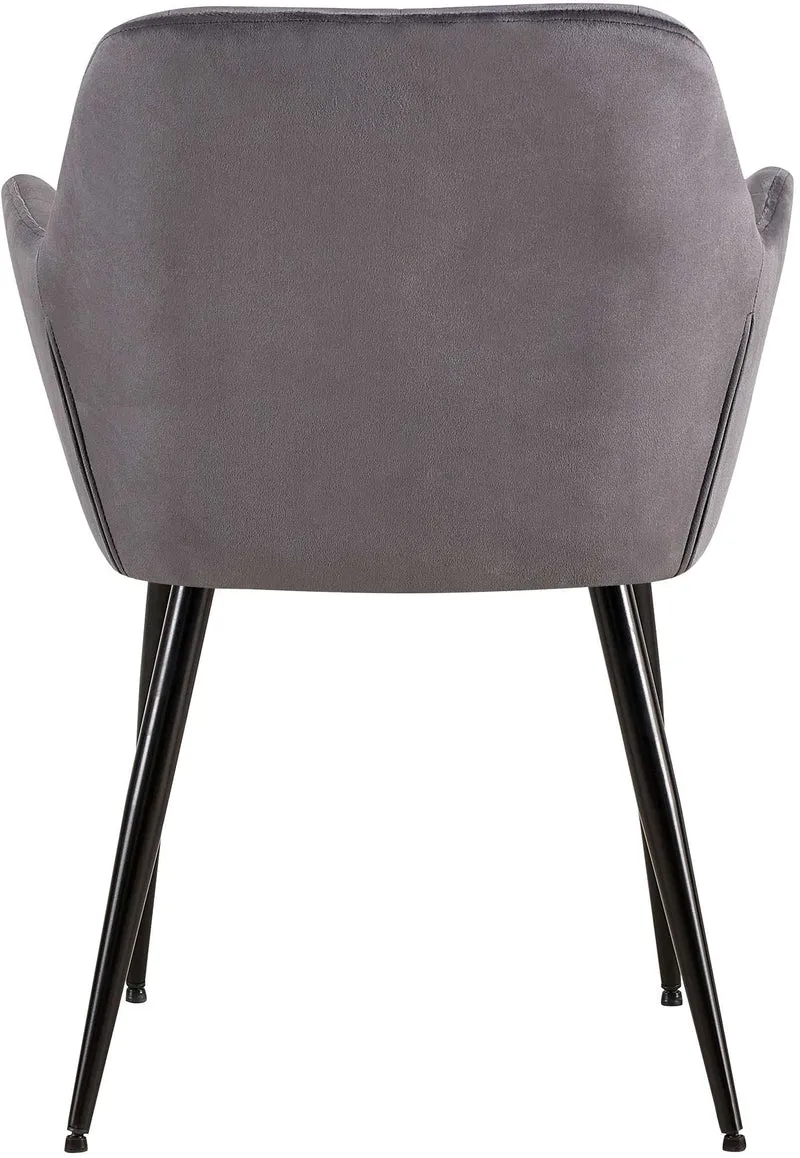 Chaise de salle à manger bureau salle d'attente couture décorative assise en velours gris pieds en métal noir 10_0001901