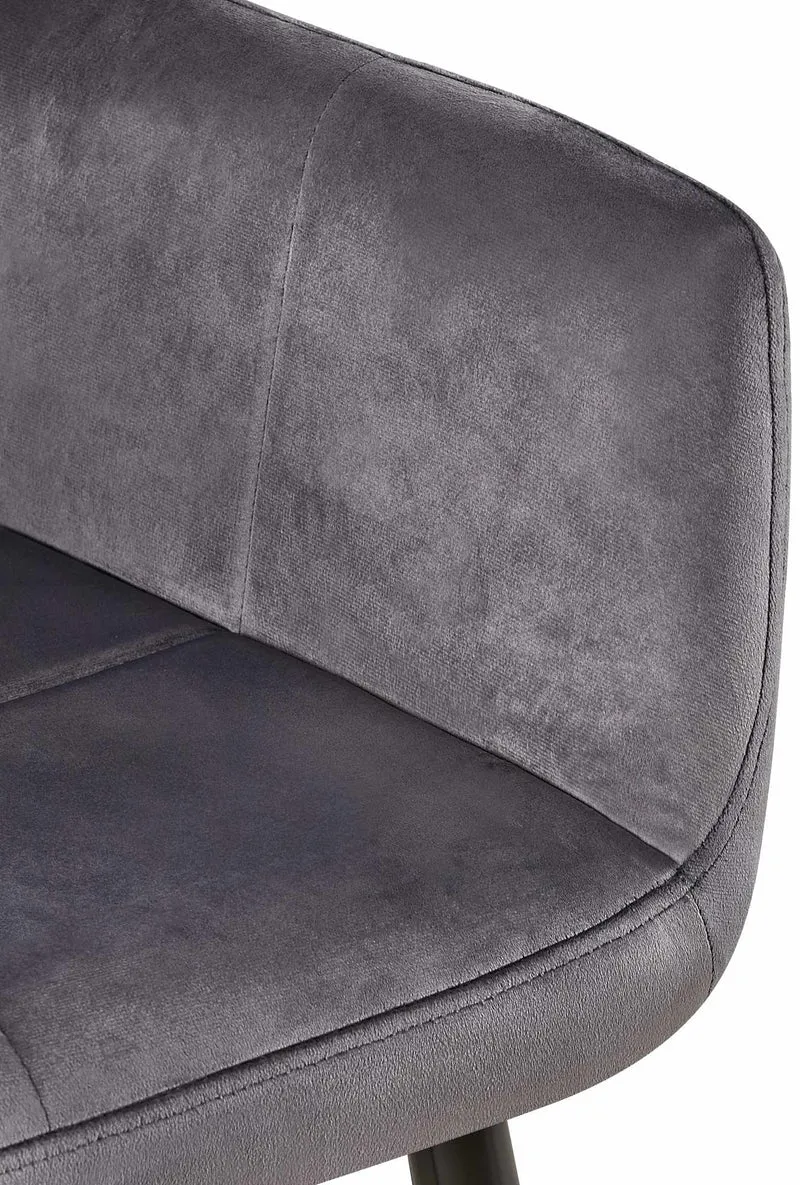 Chaise de salle à manger bureau salle d'attente couture décorative assise en velours gris pieds en métal noir 10_0001901