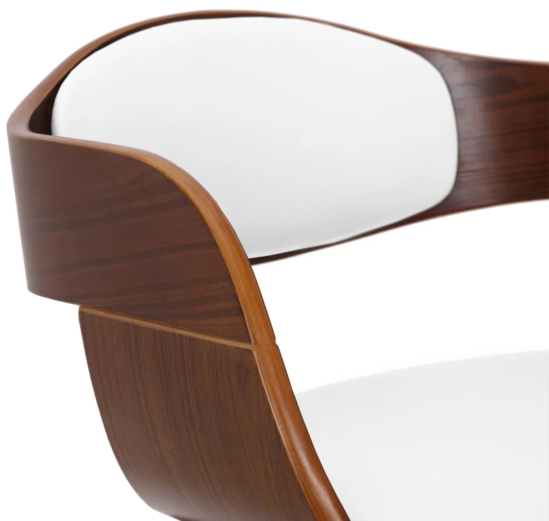 Chaise de bureau salle à manger visiteur design scandinave en bois foncé et assise en PVC blanc 10_0001910