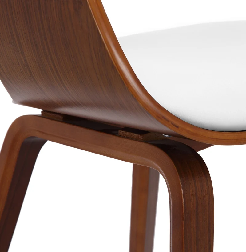 Chaise de bureau salle à manger visiteur design scandinave en bois foncé et assise en PVC blanc 10_0001910