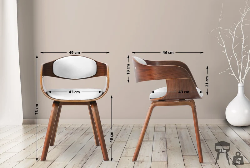 Chaise de bureau salle à manger visiteur design scandinave en bois foncé et assise en PVC blanc 10_0001910