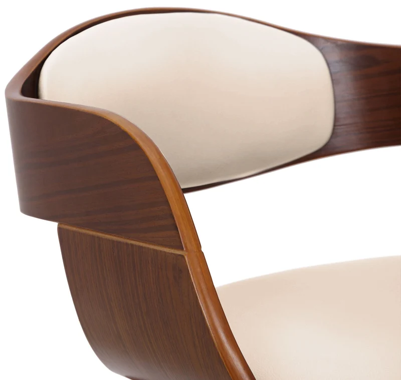 Chaise de bureau salle à manger visiteur design scandinave en bois foncé et assise en PVC crème 10_0001909
