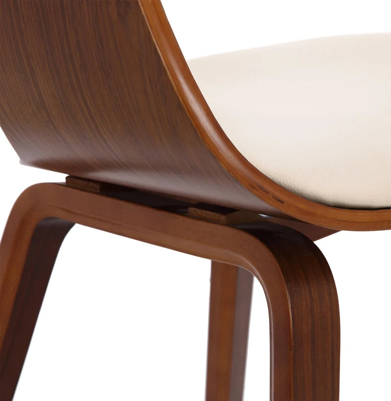 Chaise de bureau salle à manger visiteur design scandinave en bois foncé et assise en PVC crème 10_0001909